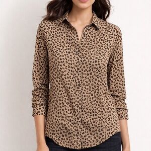 J. Leopard Cheetah Animal Print Button-Down Shirt 100% silk size 6